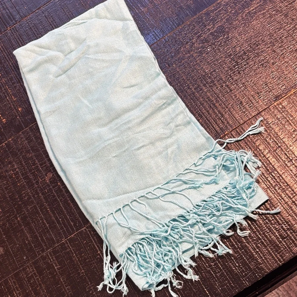 Classic PASHMINA light blue shawl scarf  fringed wrap